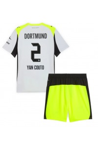 Borussia Dortmund Yan Couto #2 Jalkapallovaatteet Lasten Vieraspeliasu 2025-26 Lyhythihainen (+ Lyhyet housut)